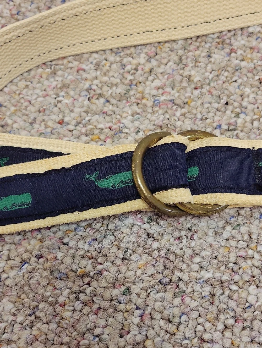 Yachtwear Research Inc Belt with Navy Ribbon and Green Whale Print Coastal